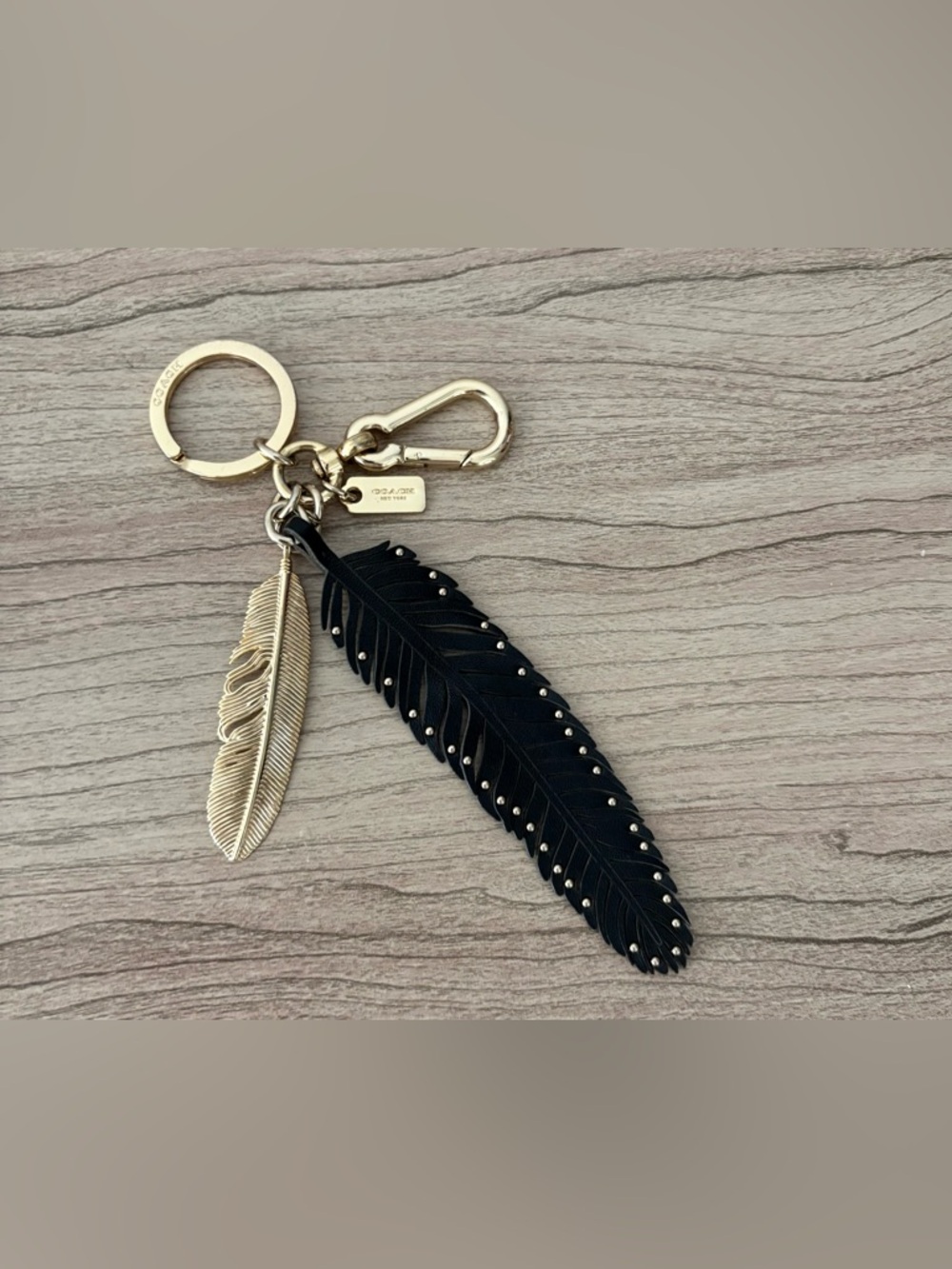 Coach Gold and Black Feather Keychain Charm
